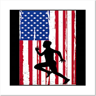 usa flag runner Posters and Art